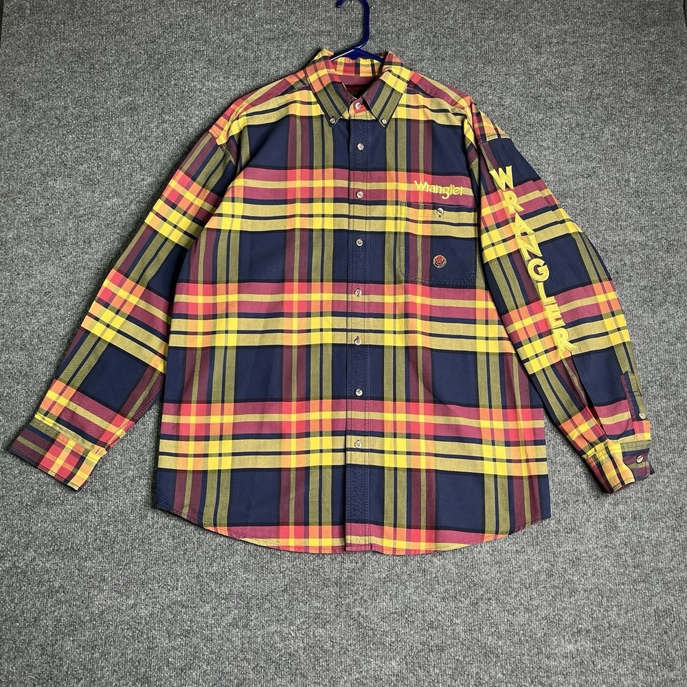 Twenty X Wrangler Shirt Mens 2XL Button Down Long Sleeve Plaid Cowboy Vintage